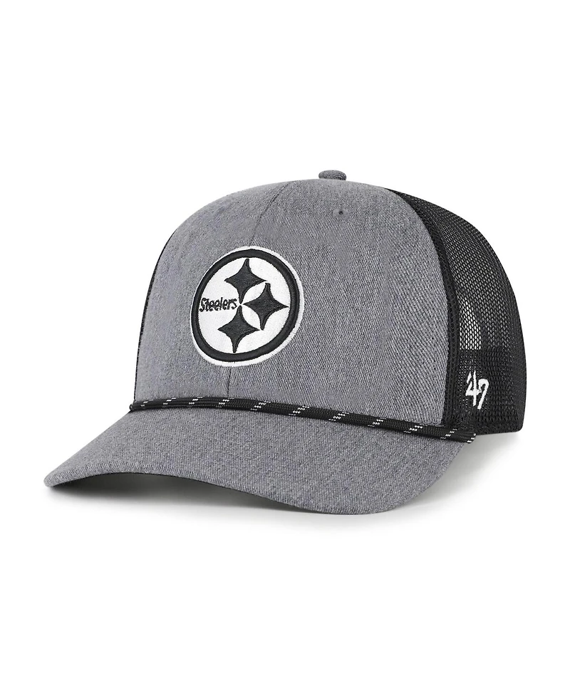 '47 Brand Men's Heather Charcoal Pittsburgh Steelers Carbon Rope Trucker Adjustable Hat