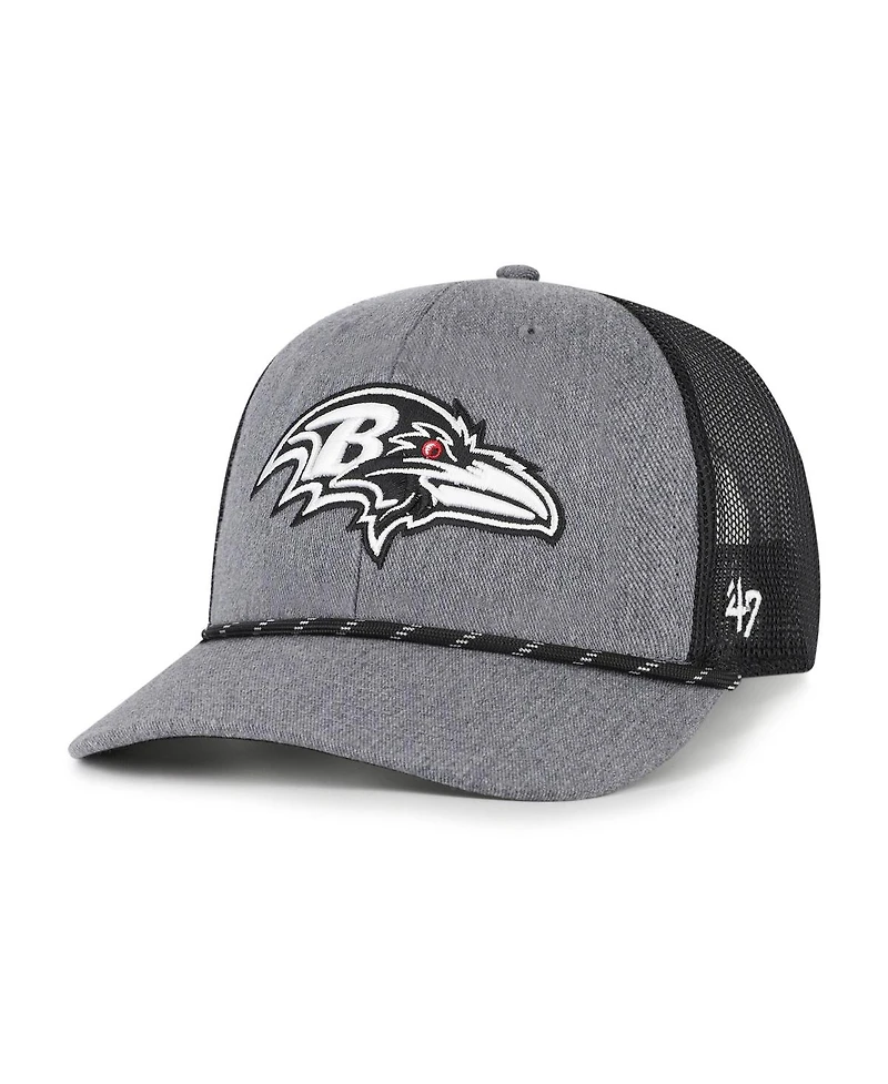 '47 Brand Men's Heather Charcoal Baltimore Ravens Carbon Rope Trucker Adjustable Hat