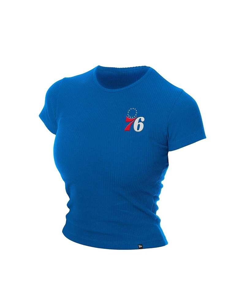 New Era Women's Blue Philadelphia 76ers Leisure Collection Baby Doll Cropped T-Shirt