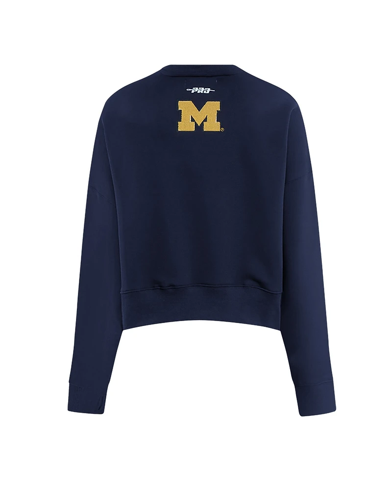 Pro Standard Women's Navy Michigan Wolverines Sequin Boxy Cropped Pullover Sweatshirt