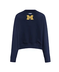 Pro Standard Women's Navy Michigan Wolverines Sequin Boxy Cropped Pullover Sweatshirt
