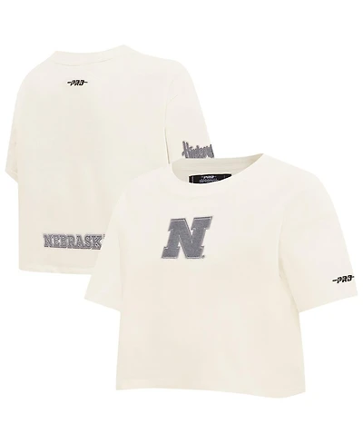 Pro Standard Women's Cream Nebraska Huskers Reverse French Terry Boxy Cropped T-Shirt