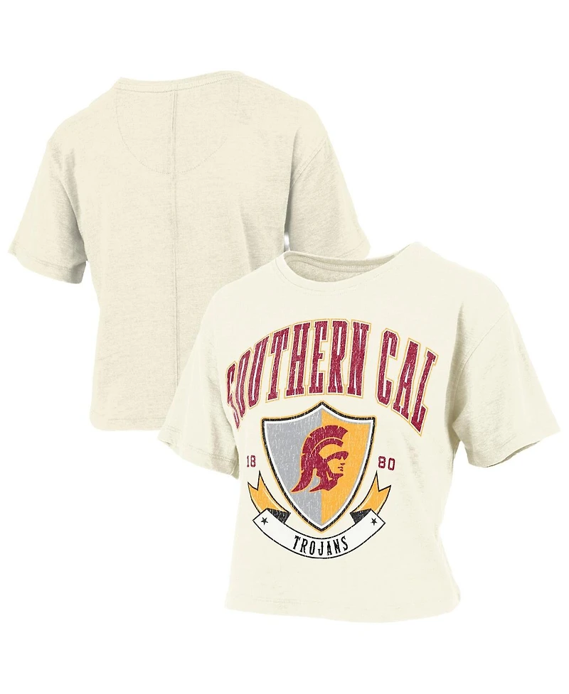 Pressbox Women's Cream Usc Trojans Buckler Vintage Cropped T-Shirt