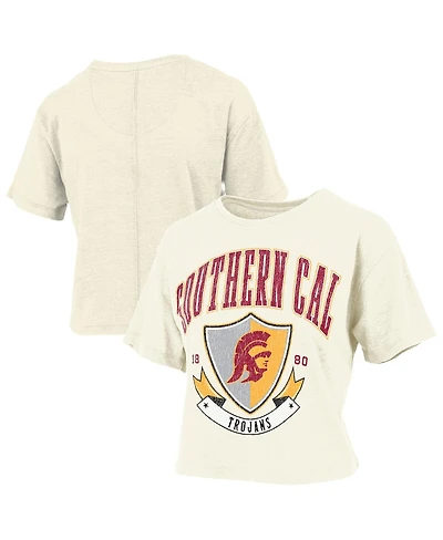 Pressbox Women's Cream Usc Trojans Buckler Vintage Cropped T-Shirt