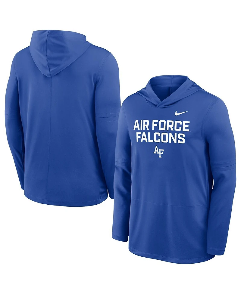 Nike Men's Royal Air Force Falcons 2025 Sideline Dri-fit Long Sleeve Hoodie T-Shirt