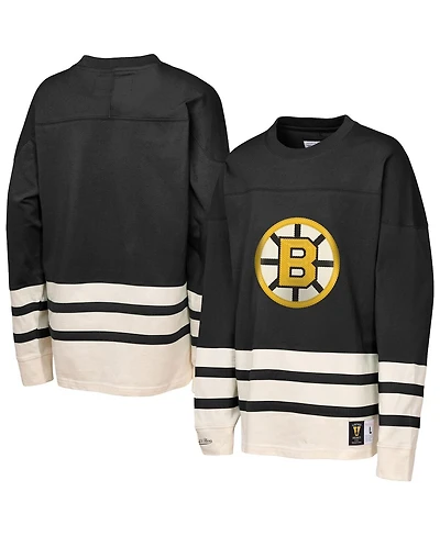 Mitchell & Ness Big Boys and Girls Black Boston Bruins Chainstitch Heavyweight Long Sleeve T-Shirt