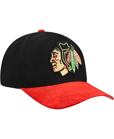 Mitchell & Ness Black/Red Chicago Blackhawks May Flowers Pro Crown Adjustable Hat