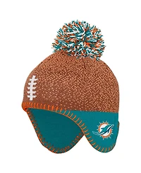 Outerstuff Baby Boys and Girls Brown Miami Dolphins Football Head Knit with Pom Hat