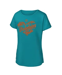 Outerstuff Big Girls Aqua Miami Dolphins Script Heart Dolman T-Shirt