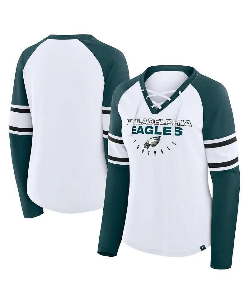 Fanatics Women's White Philadelphia Eagles Plus Redzone Lace Up Long Sleeve T-Shirt