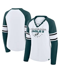 Fanatics Women's White Philadelphia Eagles Plus Redzone Lace Up Long Sleeve T-Shirt