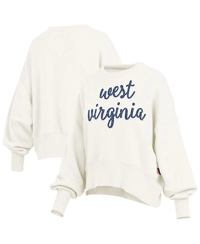 Pressbox Women's Cream West Virginia Mountaineers Oversized Chelsea Waist Length Pullover Sweatshirt