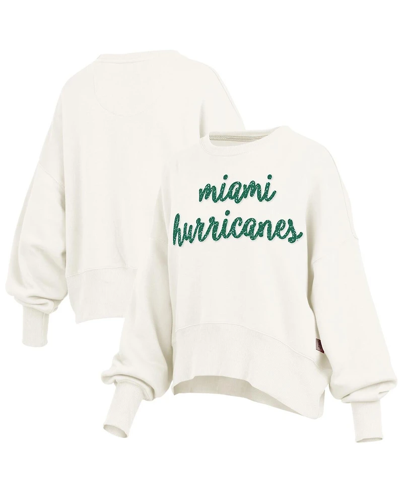 Pressbox Women's Cream Miami Hurricanes Oversized Chelsea Waist Length Pullover Sweatshirt