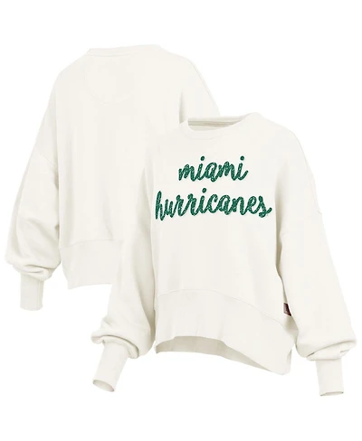 Pressbox Women's Cream Miami Hurricanes Oversized Chelsea Waist Length Pullover Sweatshirt