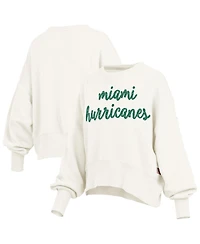 Pressbox Women's Cream Miami Hurricanes Oversized Chelsea Waist Length Pullover Sweatshirt
