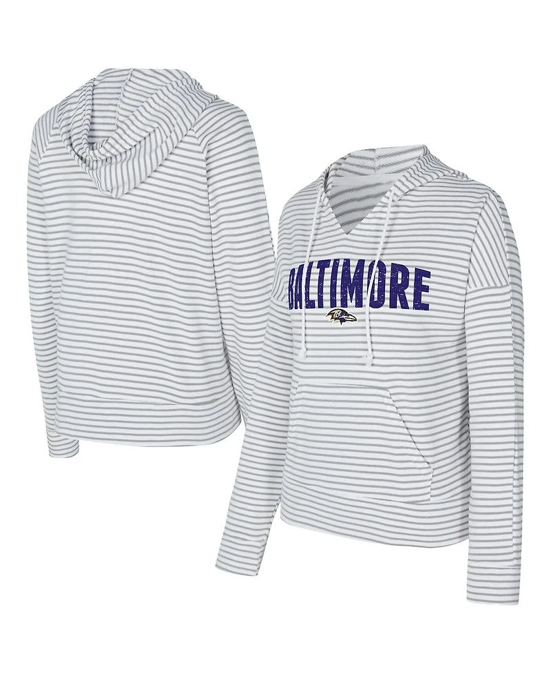 Concepts Sport Women's White/Gray Baltimore Ravens Liftoff Striped Notch Neck Pullover Hoodie