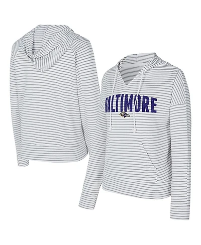 Concepts Sport Women's White/Gray Baltimore Ravens Liftoff Striped Notch Neck Pullover Hoodie