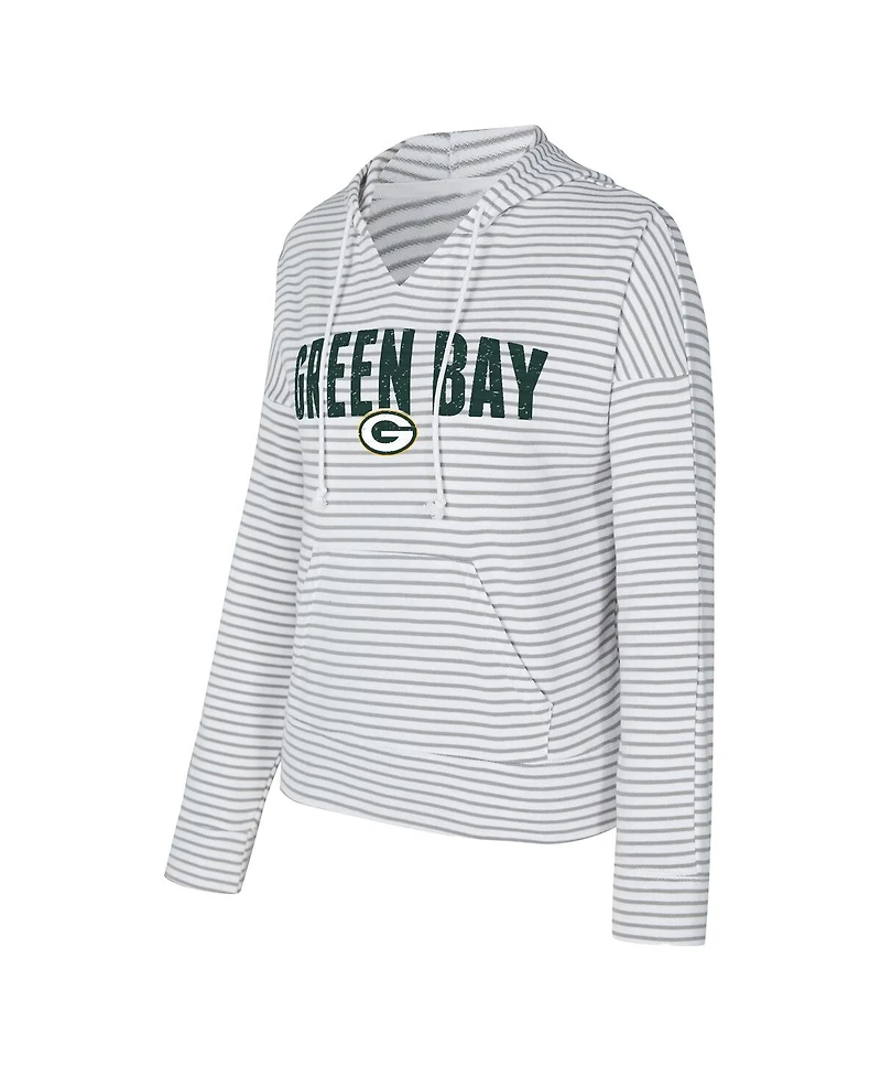 Concepts Sport Women's White/Gray Green Bay Packers Liftoff Striped Notch Neck Pullover Hoodie