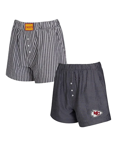 Concepts Sport Women's 2-Pack Black Kansas City Chiefs Stripes and Solids Boxer Shorts Set