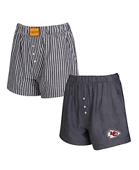 Concepts Sport Women's 2-Pack Black Kansas City Chiefs Stripes and Solids Boxer Shorts Set
