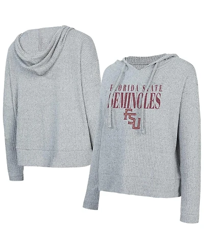Concepts Sport Women's Heather Gray Florida State Seminoles Juniper Soft Modest Cropped Long Sleeve Hoodie Top
