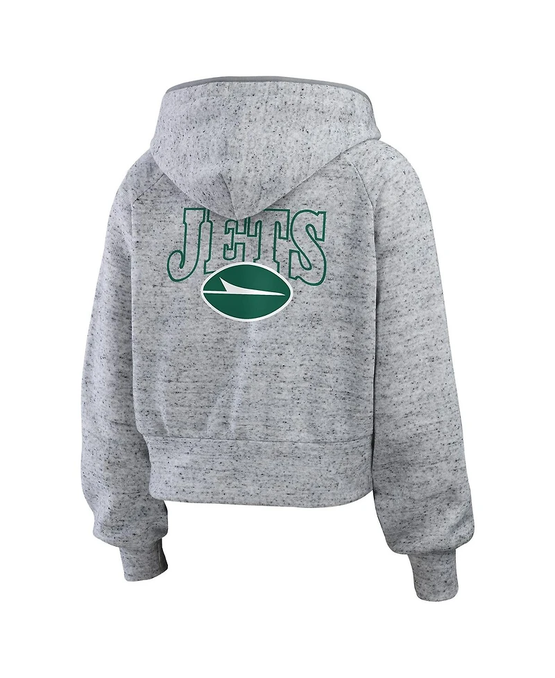 Wear by Erin Andrews Women's Heather Gray New York Jets Speckled Fleece Cropped Full-Zip Hoodie