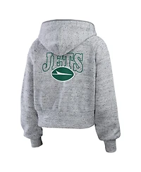 Wear by Erin Andrews Women's Heather Gray New York Jets Speckled Fleece Cropped Full-Zip Hoodie