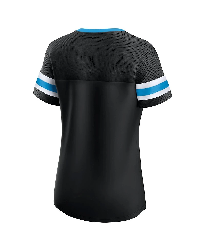 Fanatics Women's Black Carolina Panthers Lace-Up Bling T-Shirt