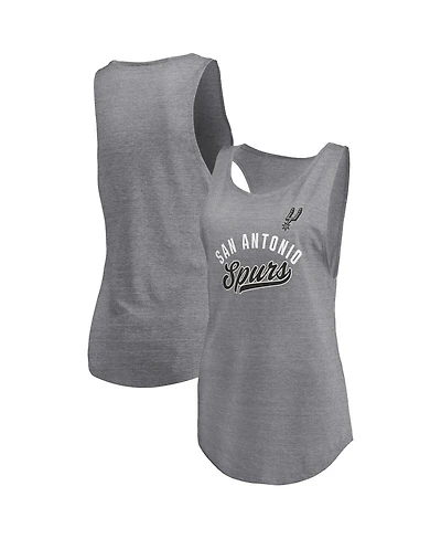 Fanatics Women's Heathered Gray San Antonio Spurs Quality Time Open Scoop Neck Tri-Blend Tank Top