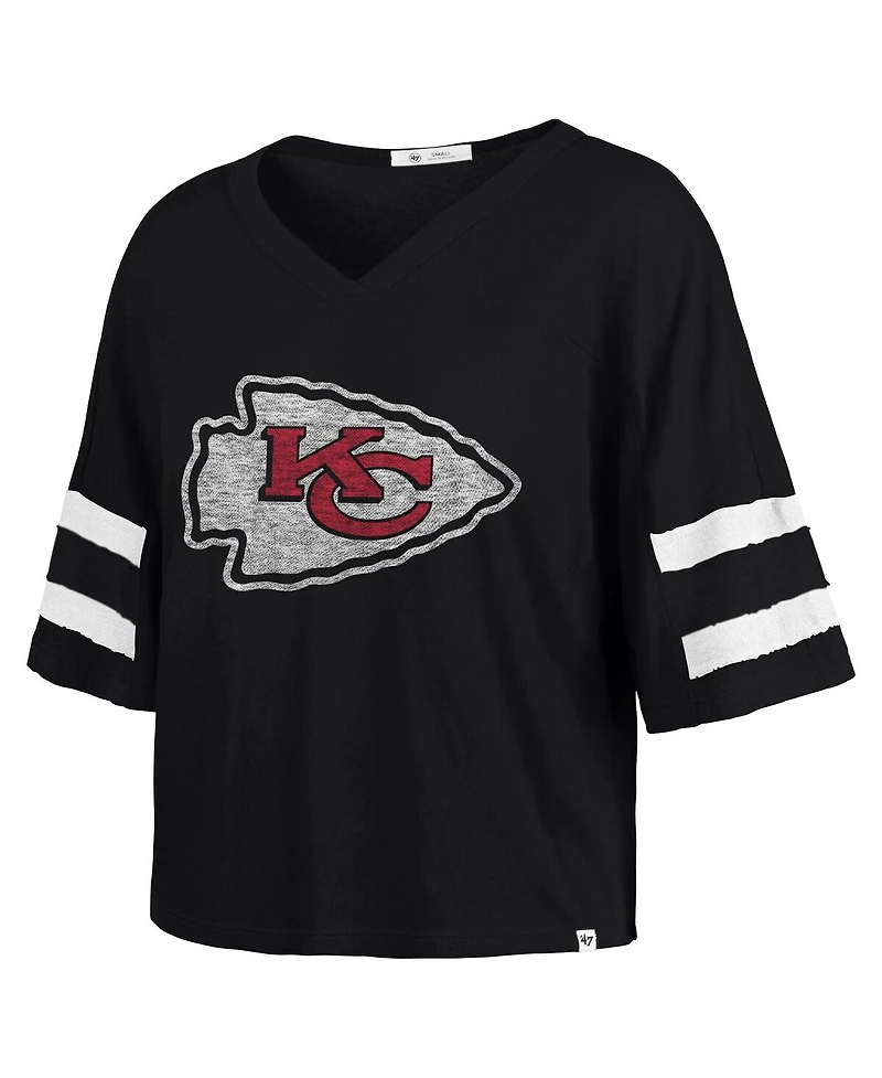 '47 Brand Women's Black Kansas City Chiefs Premier Scout Cropped V-Neck T-Shirt