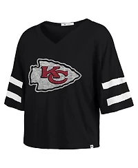 '47 Brand Women's Black Kansas City Chiefs Premier Scout Cropped V-Neck T-Shirt