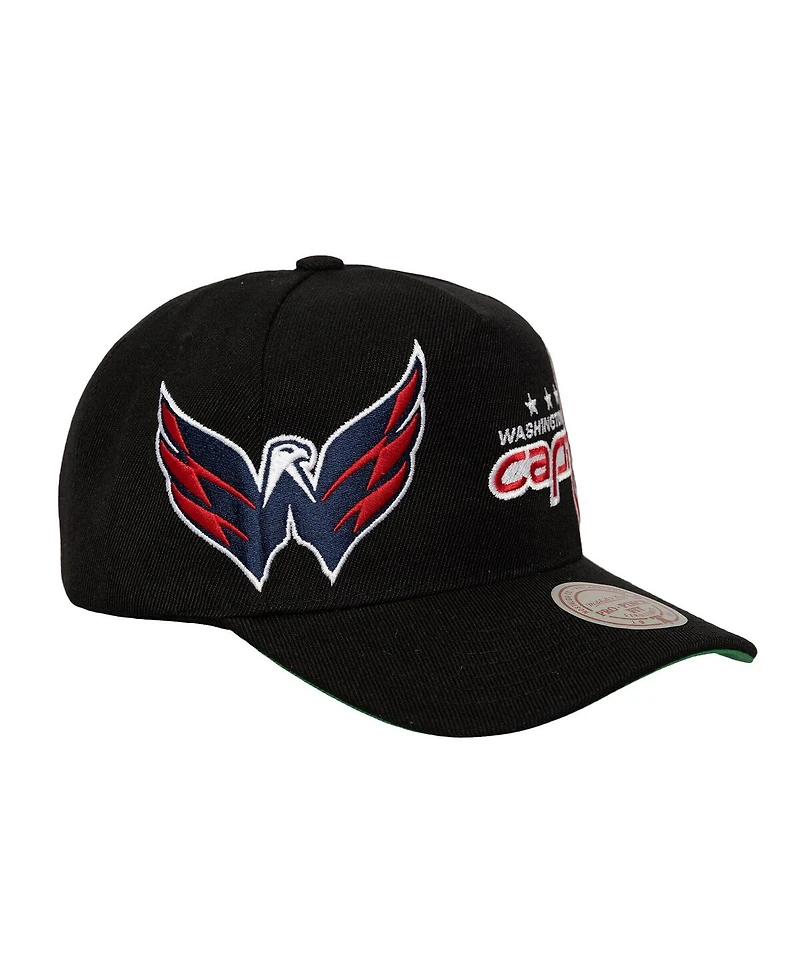 Mitchell & Ness Men's Black Washington Capitals Busted Logo Wordmark Wrap-Around Pro Pinch Adjustable Hat