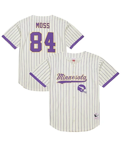 Mitchell & Ness Men's Randy Moss Cream Minnesota Vikings Name Number Mesh Button-Up Baseball Jersey