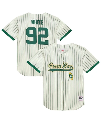 Mitchell & Ness Men's Reggie White Cream Green Bay Packers Name Number Mesh Button-Up Baseball Jersey