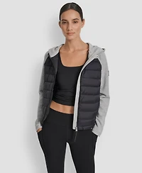 Dkny Women's High Low Hem Scuba Mixed Quilted Puffer Jacket