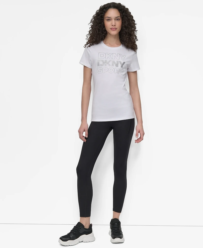 Dkny Women's Sport Glitter Logo Crew Neck T-shirt
