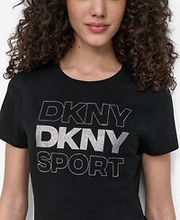 Dkny Women's Sport Glitter Logo Crew Neck T-shirt