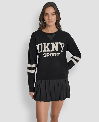 Dkny Women's Varsity Logo Crew Neck Sweater
