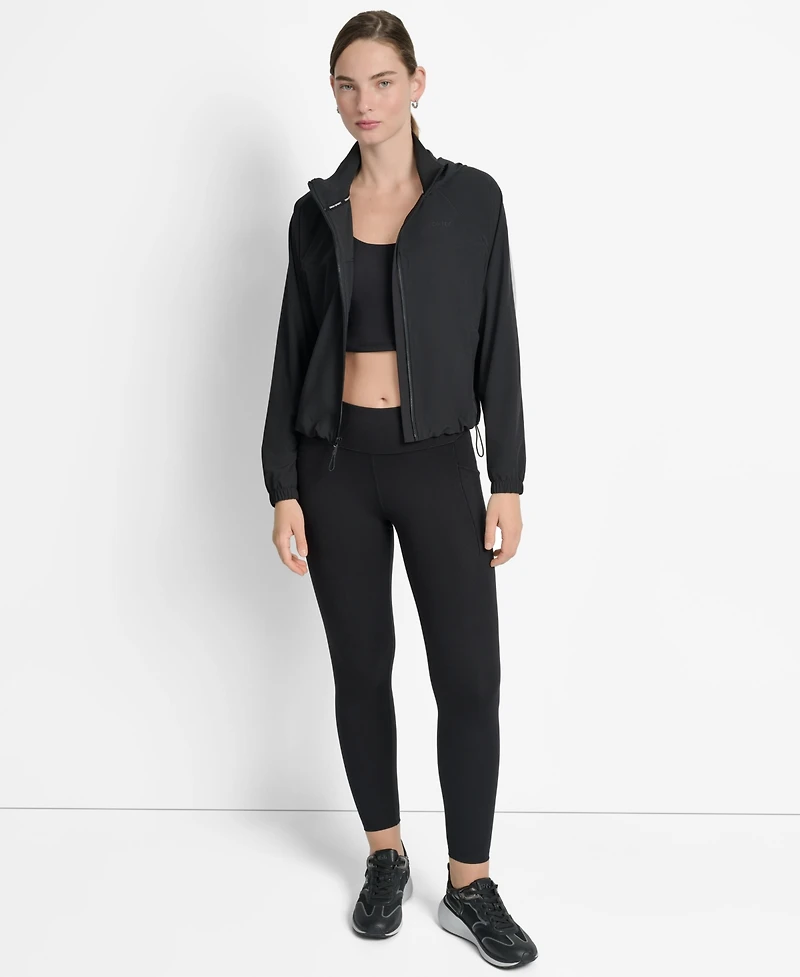 Dkny Women's Hooded Jacket with Logo Elastic Detail