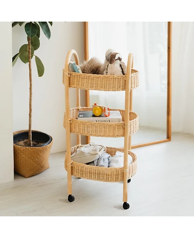 Momiji - Handcrafted Rattan Con Utility Cart Trolley - Wicker