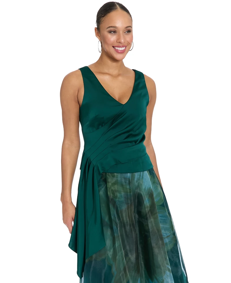 Muse Women's Asymmetrical Pleated V-Neck Top