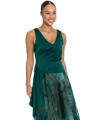 Muse Women's Asymmetrical Pleated V-Neck Top