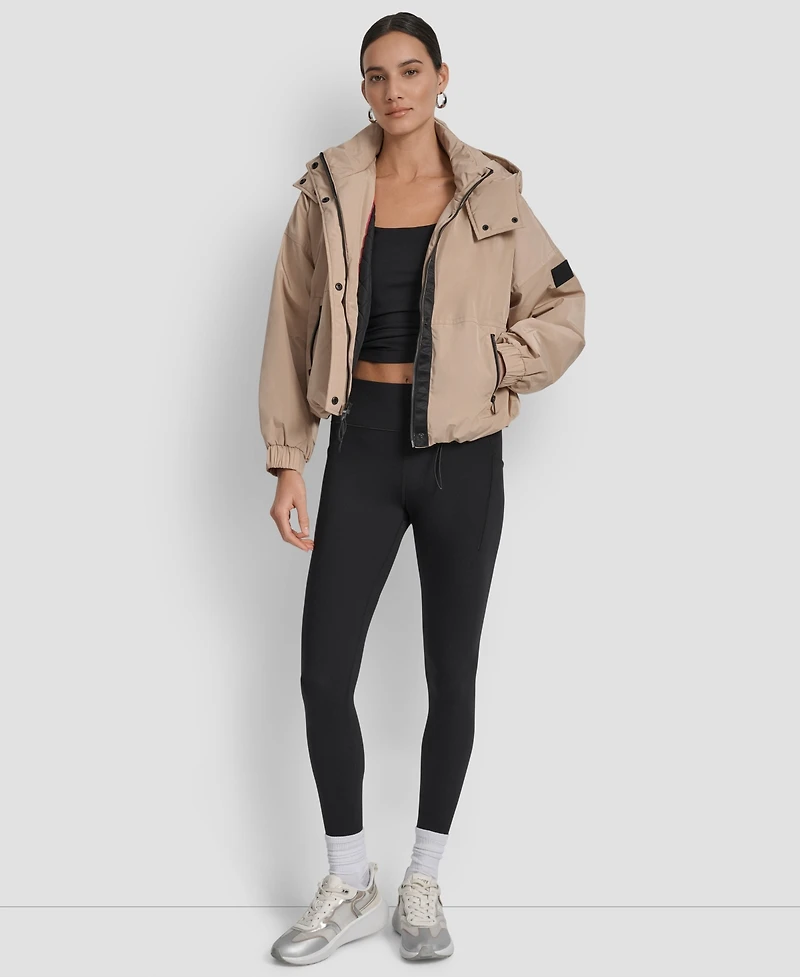 Dkny Women's Hooded Sewn-In Diamond Quilted Lining Oversize Jacket