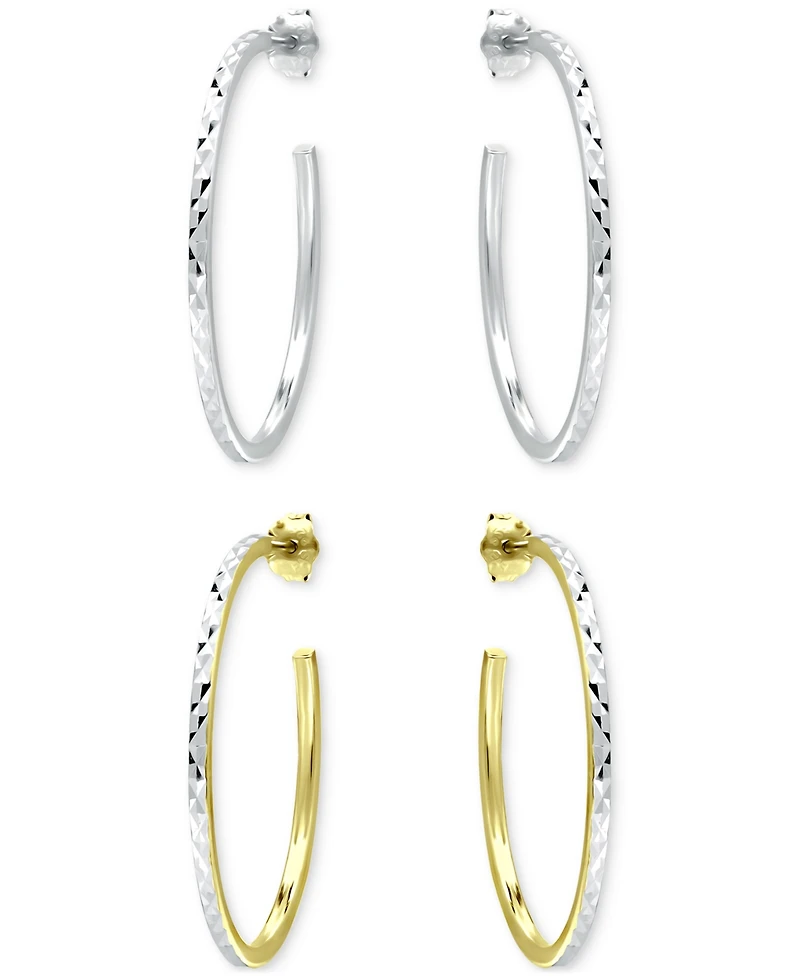 Giani Bernini 2-Pc. Set Textured Medium Hoop Earrings in Sterling Silver & 18k Yellow Gold over Sterling Silver, 1.18", Macy's Exclusive