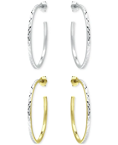 Giani Bernini 2-Pc. Set Textured Medium Hoop Earrings in Sterling Silver & 18k Yellow Gold over Sterling Silver, 1.18", Macy's Exclusive