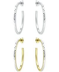 Giani Bernini 2-Pc. Set Textured Medium Hoop Earrings in Sterling Silver & 18k Yellow Gold over Sterling Silver, 1.18", Macy's Exclusive