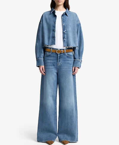 7 For All Mankind Cropped Denim Shirt Jacket