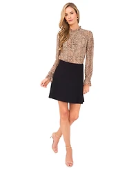 CeCe Women's Shirring Long Sleeve Top