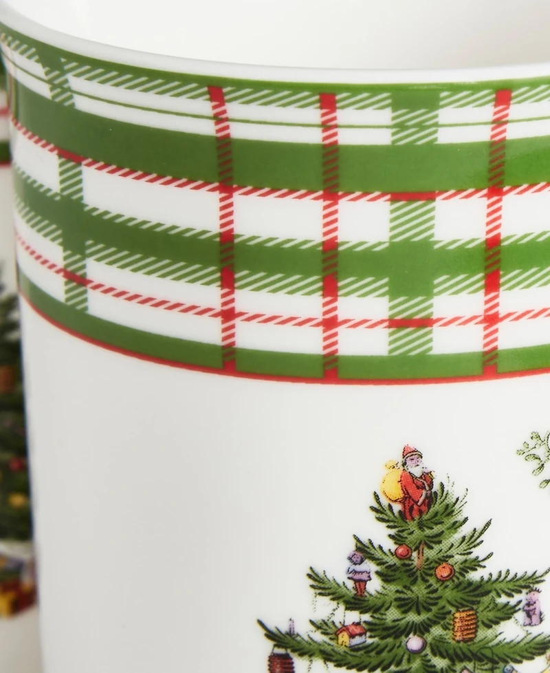 Spode Christmas Tree Plaid 5-Piece Mug & Tin Coaster Set