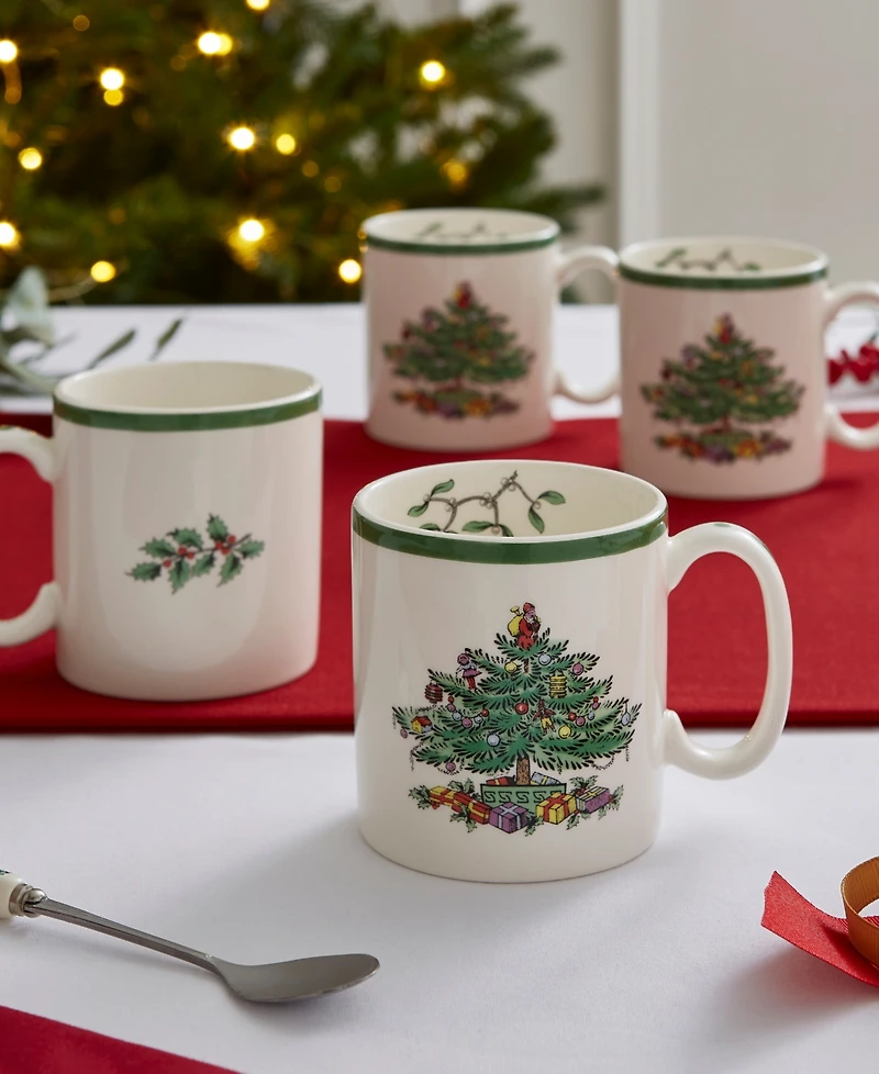 Spode Christmas Tree Mugs, Set of 4
